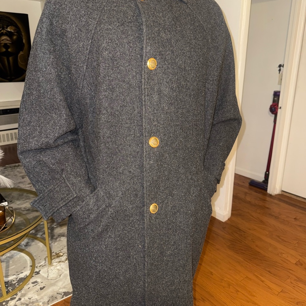 Versace Gray Trench Coat with Gold Accents